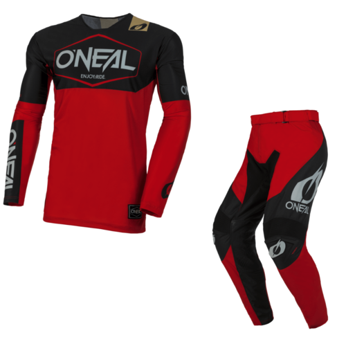 Load image into Gallery viewer, חליפת רכיבה לאופנוע שטח/טרקטורון אוניל שחור/אדום ONEAL Mayhem Hexx