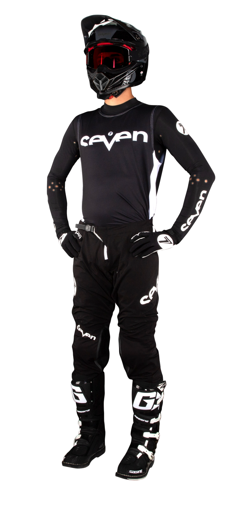 Load image into Gallery viewer, חליפת רכיבה לילדים סבן זירו שחור/לבן SEVEN ZERO Black 22.3