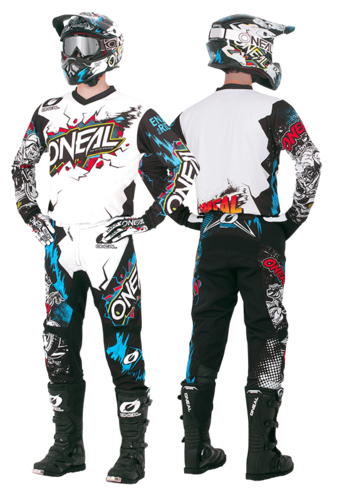 Load image into Gallery viewer, חליפת רכיבה לאופנוע שטח/טרקטורון אוניל לבן/כחול/שחור ONEAL Element Villain