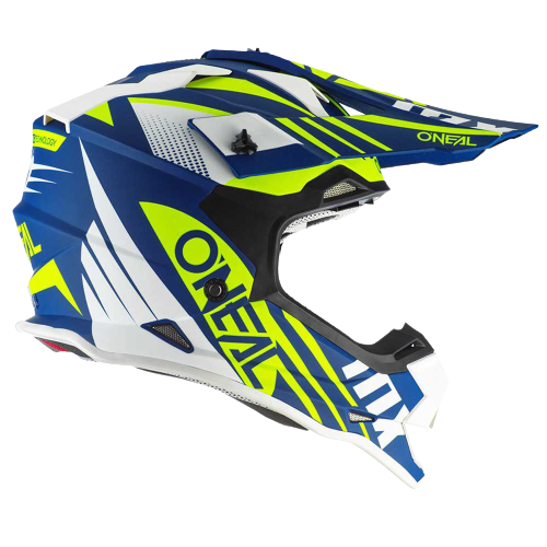 Load image into Gallery viewer, קסדה לאופנוע שטח/טרקטורון אוניל כחול/לבן/צהוב ONEAL 2SRS SPYDE 2.0