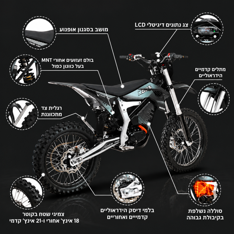 Load image into Gallery viewer, אופנוע שטח חשמלי קוז KOOZ VENOM PRO 72V/73AH 30000W 2026
