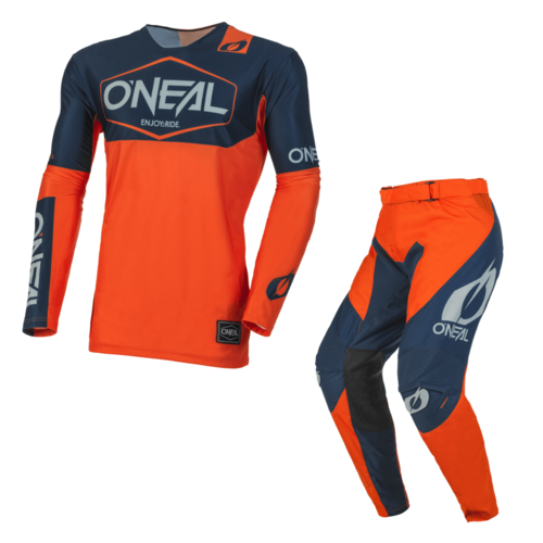 Load image into Gallery viewer, חליפת רכיבה לאופנוע שטח/טרקטורון אוניל כתום/כחול ONEAL Mayhem Hexx