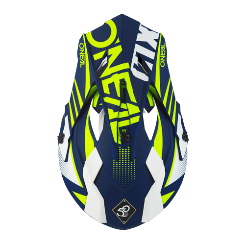 Load image into Gallery viewer, קסדה לאופנוע שטח/טרקטורון אוניל כחול/לבן/צהוב ONEAL 2SRS SPYDE 2.0