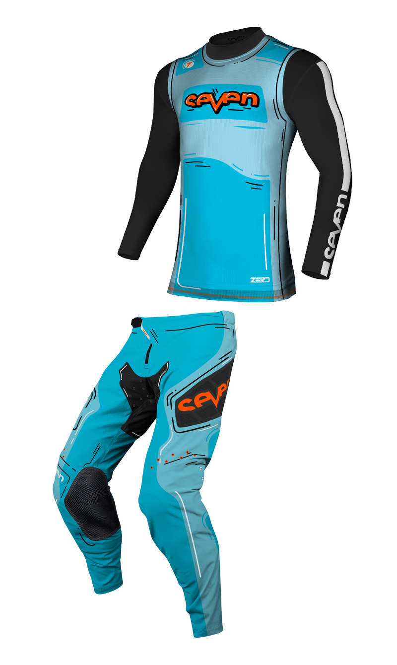 Load image into Gallery viewer, חליפת רכיבה לאופנוע שטח/טרקטורון סבן זירו כחול SEVEN ZERO Hijack Cyan V25