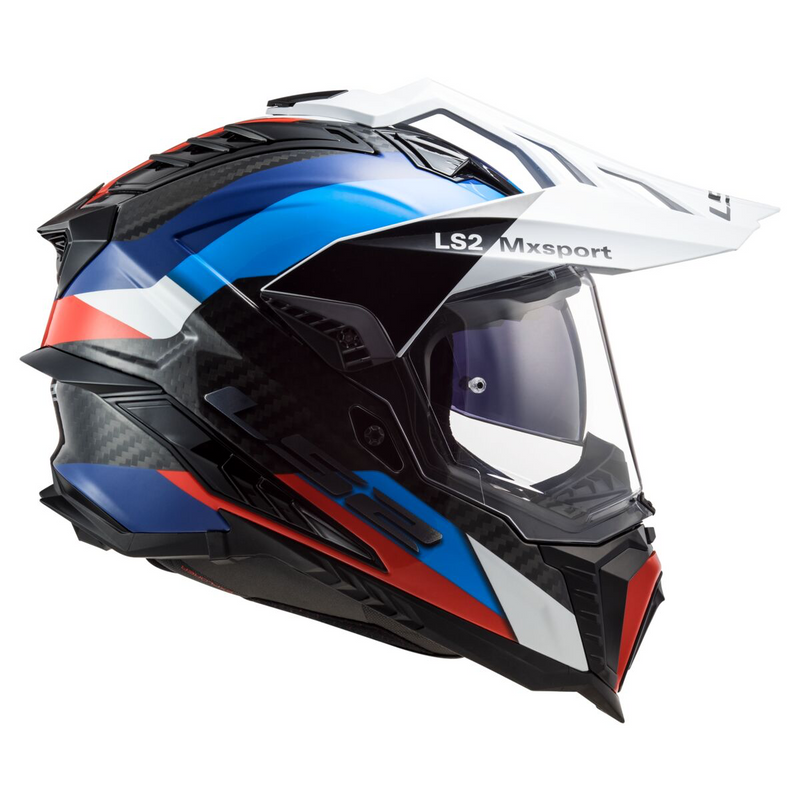 Load image into Gallery viewer, קסדת אדוונצ'ר/סופרמוטו אל אס 2 אקספלורר קרבון שחור/כחול/אדום LS2 MX701 Explore 22.06