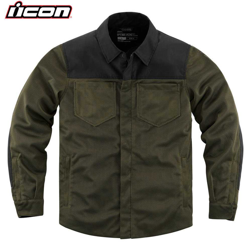 Load image into Gallery viewer, מעיל קיץ ממוגן לאופנוע/קטנוע אייקון ירוק זית ICON Upstate Jacket D3O