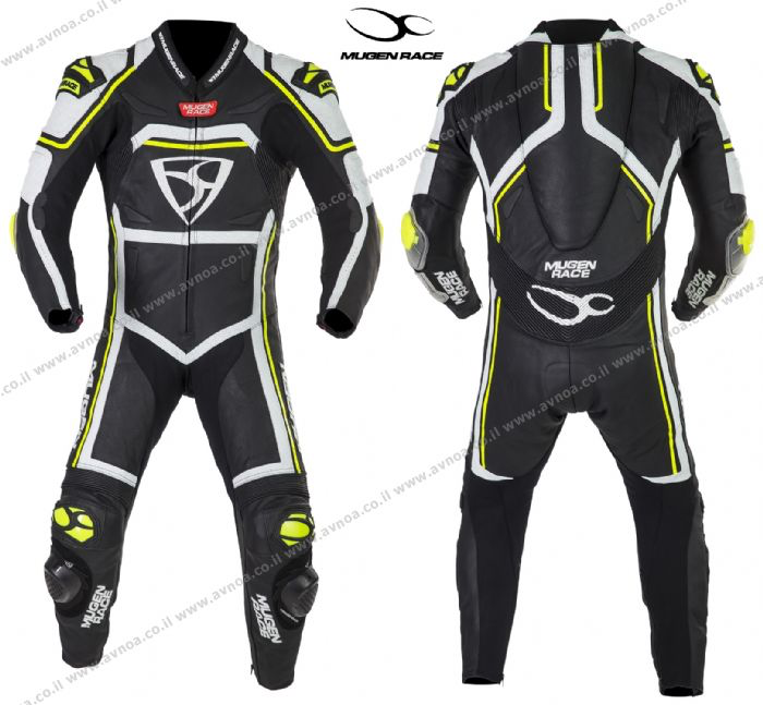 Load image into Gallery viewer, חליפת עור לרכיבת לכביש חלק אחד שחור/לבן/צהוב Mugen Race 1802