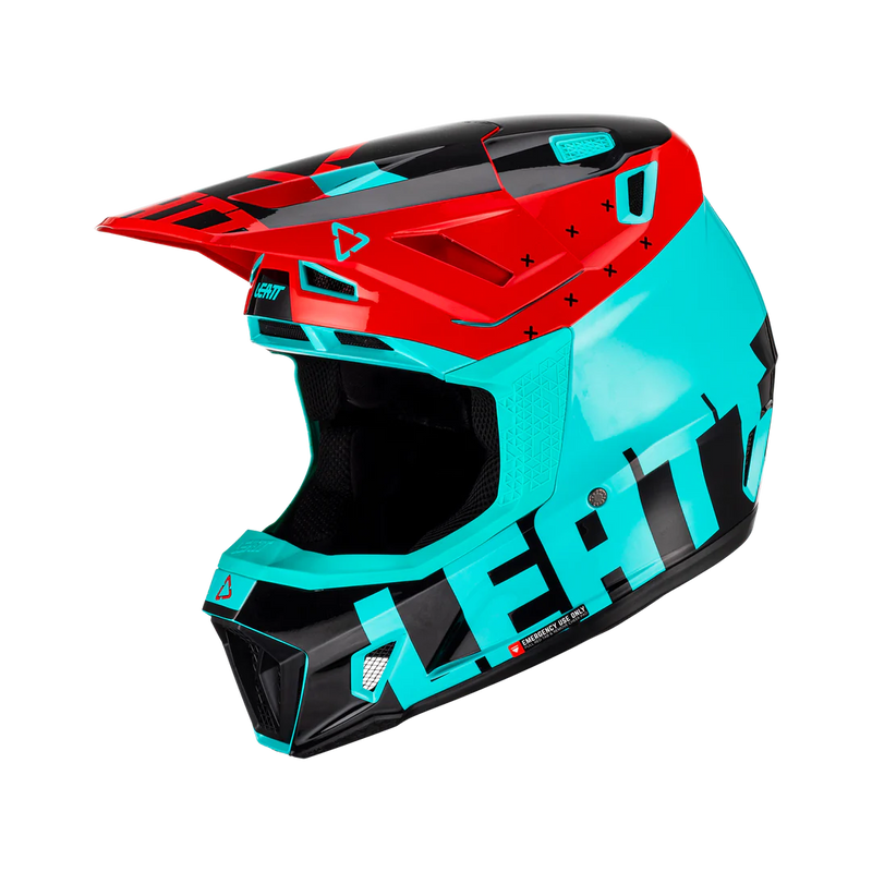 Load image into Gallery viewer, קסדה לאופנוע שטח/טרקטורון כולל משקף ליט טורקיז/אדום LEATT 7.5 FUEL V23