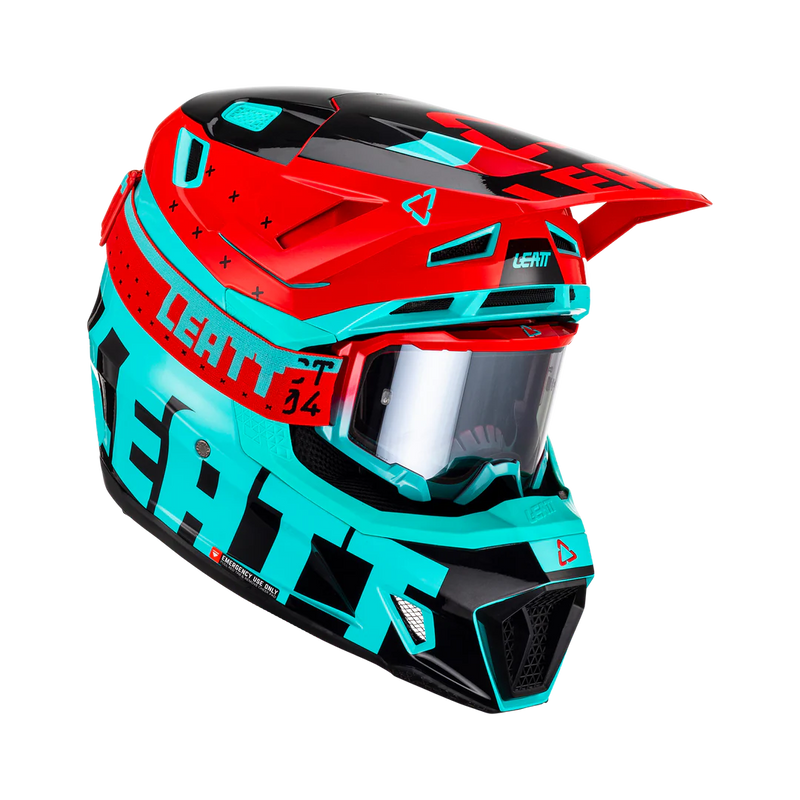 Load image into Gallery viewer, קסדה לאופנוע שטח/טרקטורון כולל משקף ליט טורקיז/אדום LEATT 7.5 FUEL V23