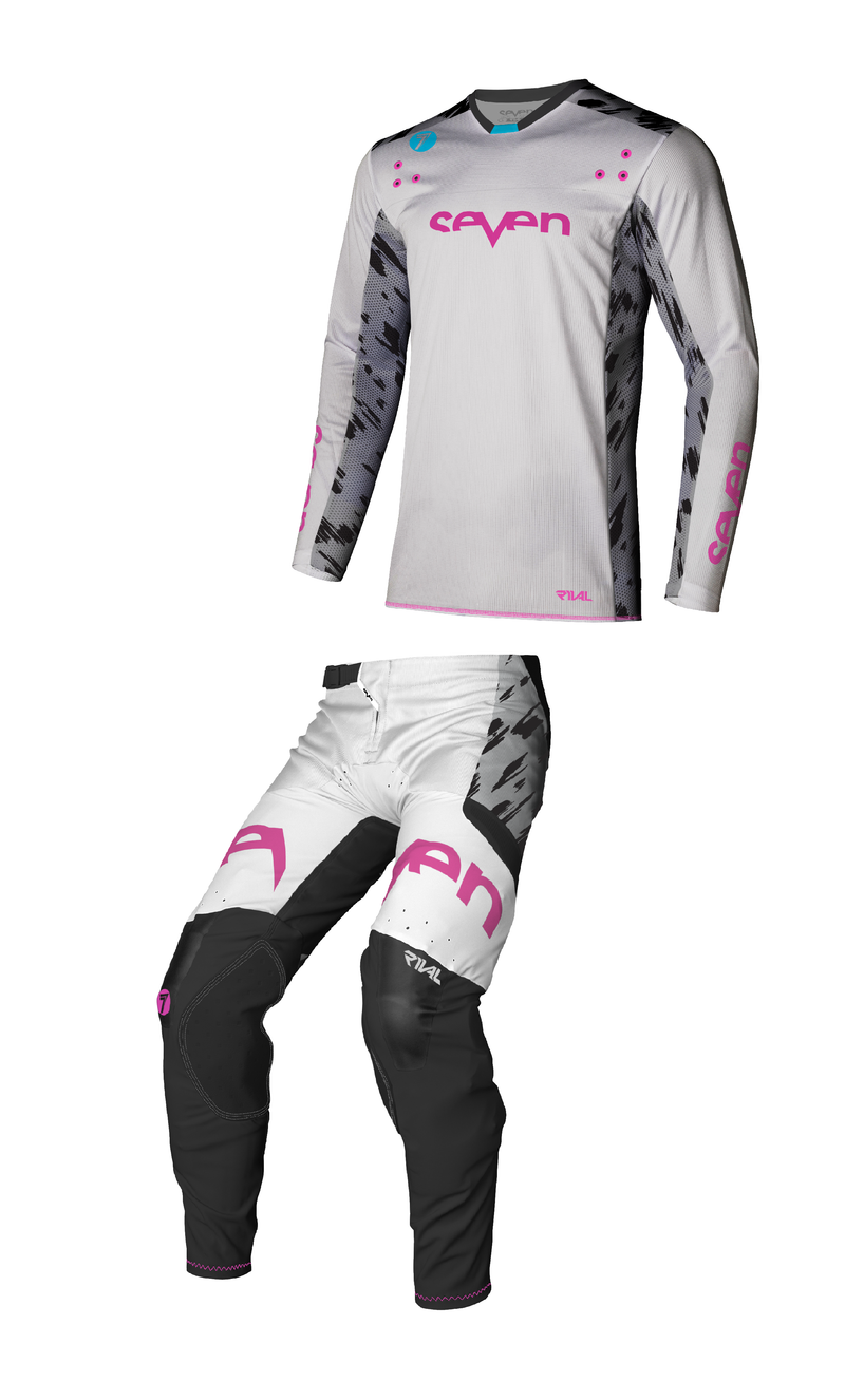 Load image into Gallery viewer, חליפת רכיבה לאופנוע/טרקטורון סבן ריבל לבן/אפור SEVEN Rival Clash White/Grey V25