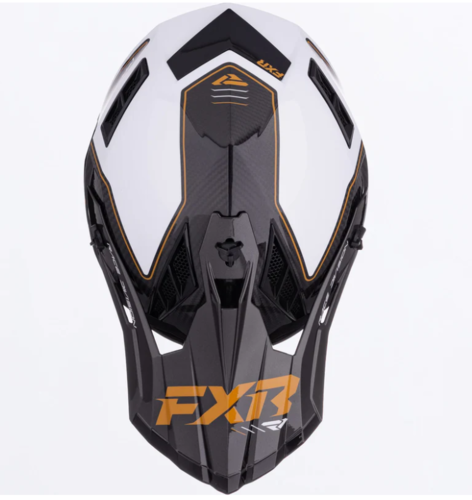 קסדה לאופנוע שטח/טרקטורון אפ איקס אר שחור/זהב/לבן קרבון FXR Helium Carbon 2026 22.06