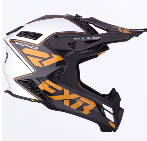 קסדה לאופנוע שטח/טרקטורון אפ איקס אר שחור/זהב/לבן קרבון FXR Helium Carbon 2026 22.06