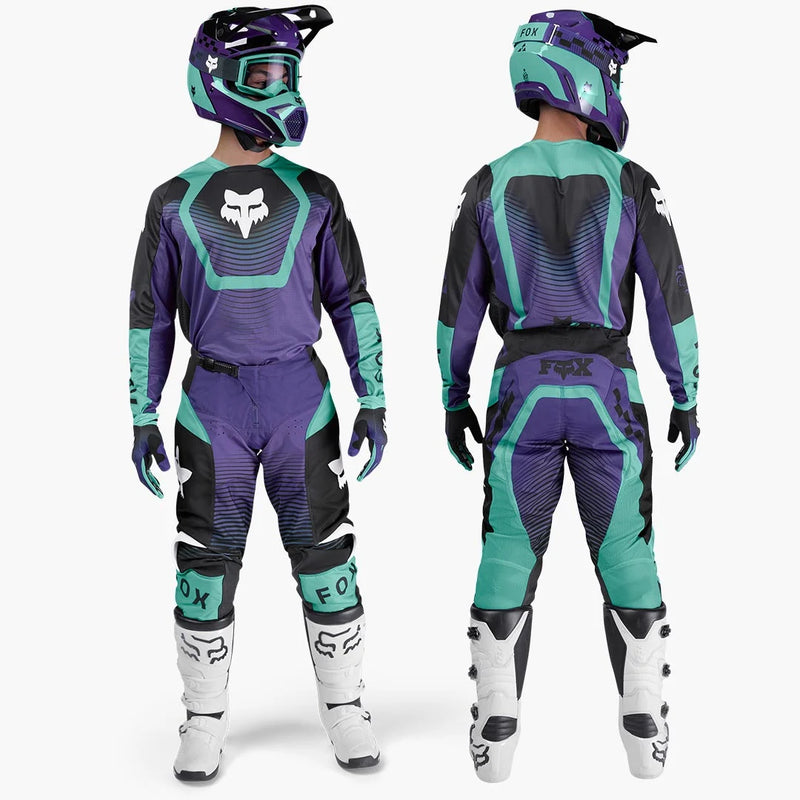 Load image into Gallery viewer, חליפת רכיבה לאופנוע שטח/טרקטורון פוקס 180 סגול/תכלת FOX 180 COLLECT V26
