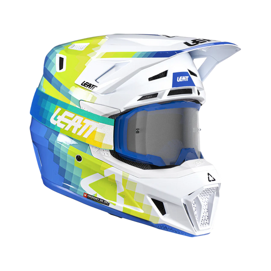 קסדה לאופנוע שטח/טרקטורון כולל משקף ליט כחול/ירוק LEATT 7.5 Pixel Blue V26